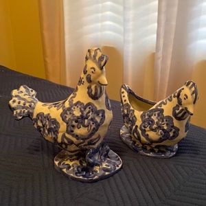 Blue & white decor chickens